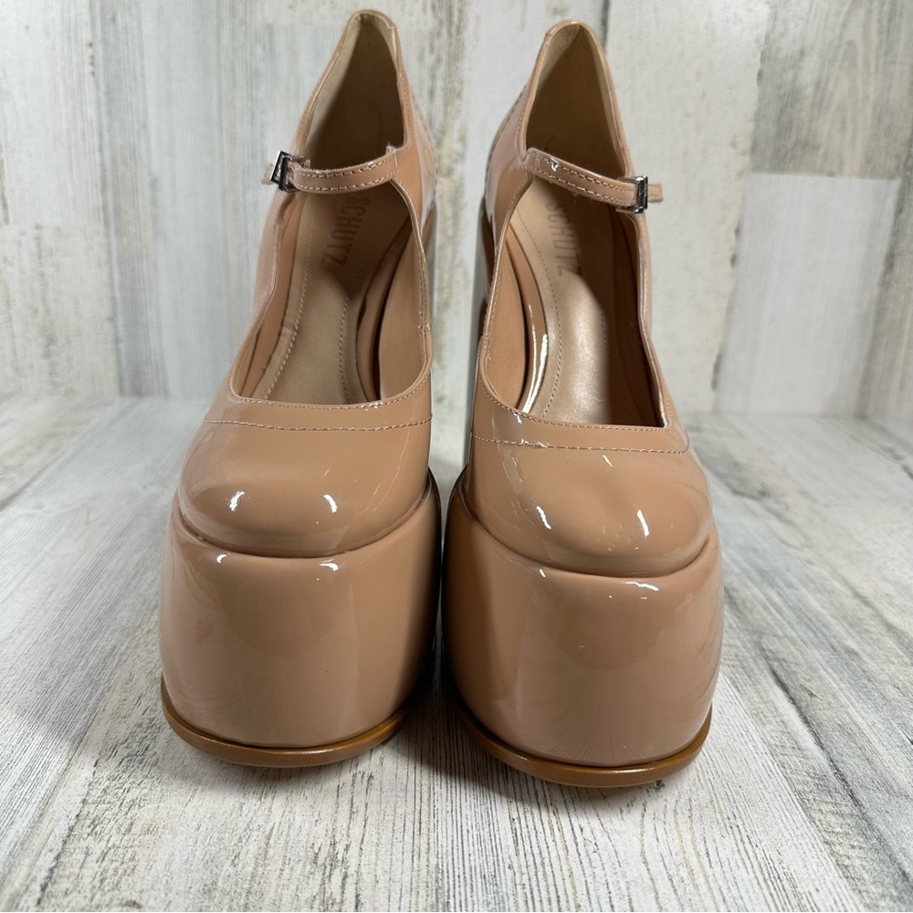 New Schutz Zayne Mary Jane Patent Platform Pump in Nude #201 - Picture 4 of 11